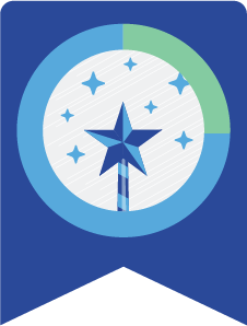 Magic wand with stars on a blue banner